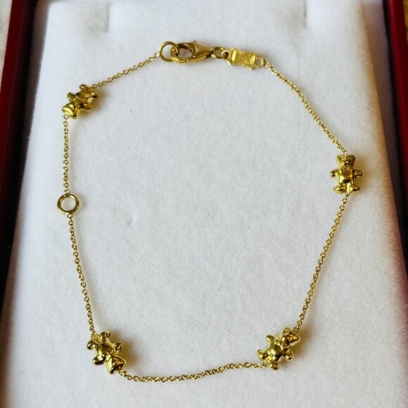 18k Gold Bears Bracelet Kids 7 Inch - Picture 2 of 12